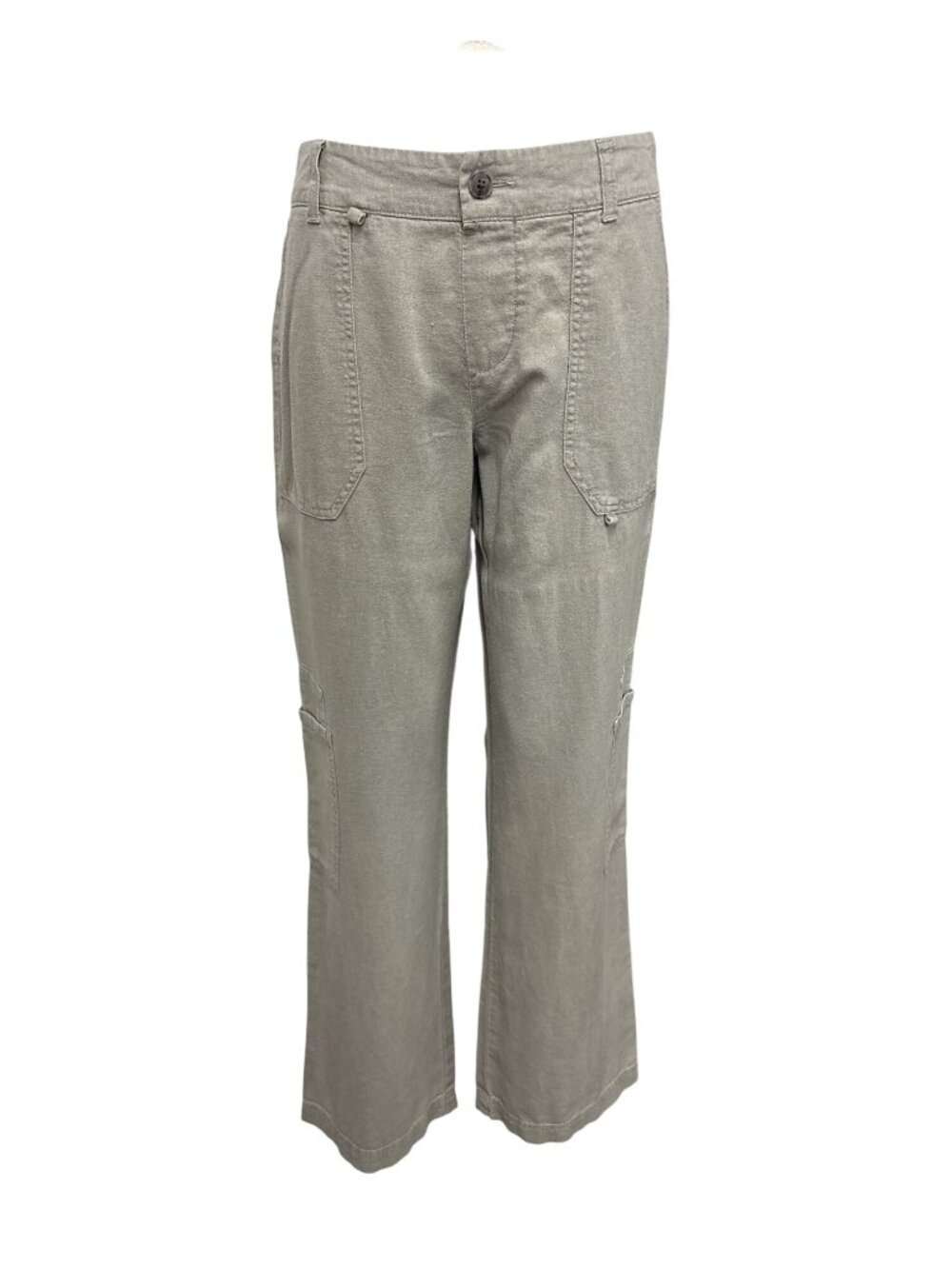 Happily Grey Linen-Blend Cargo Pants In Sage Green Womens Size M Relaxed Fit Ela